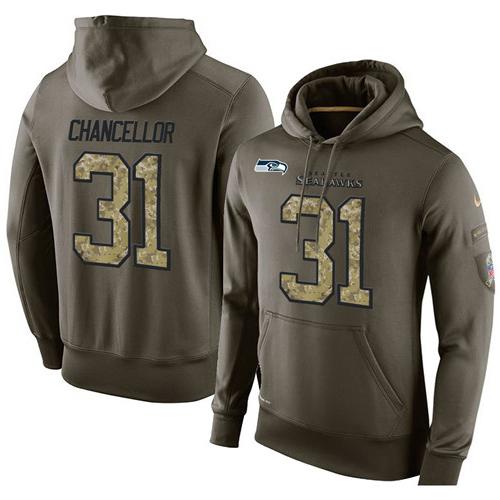 NFL Men's Nike Seattle Seahawks #31 Kam Chancellor Stitched Green Olive Salute To Service KO Performance Hoodie